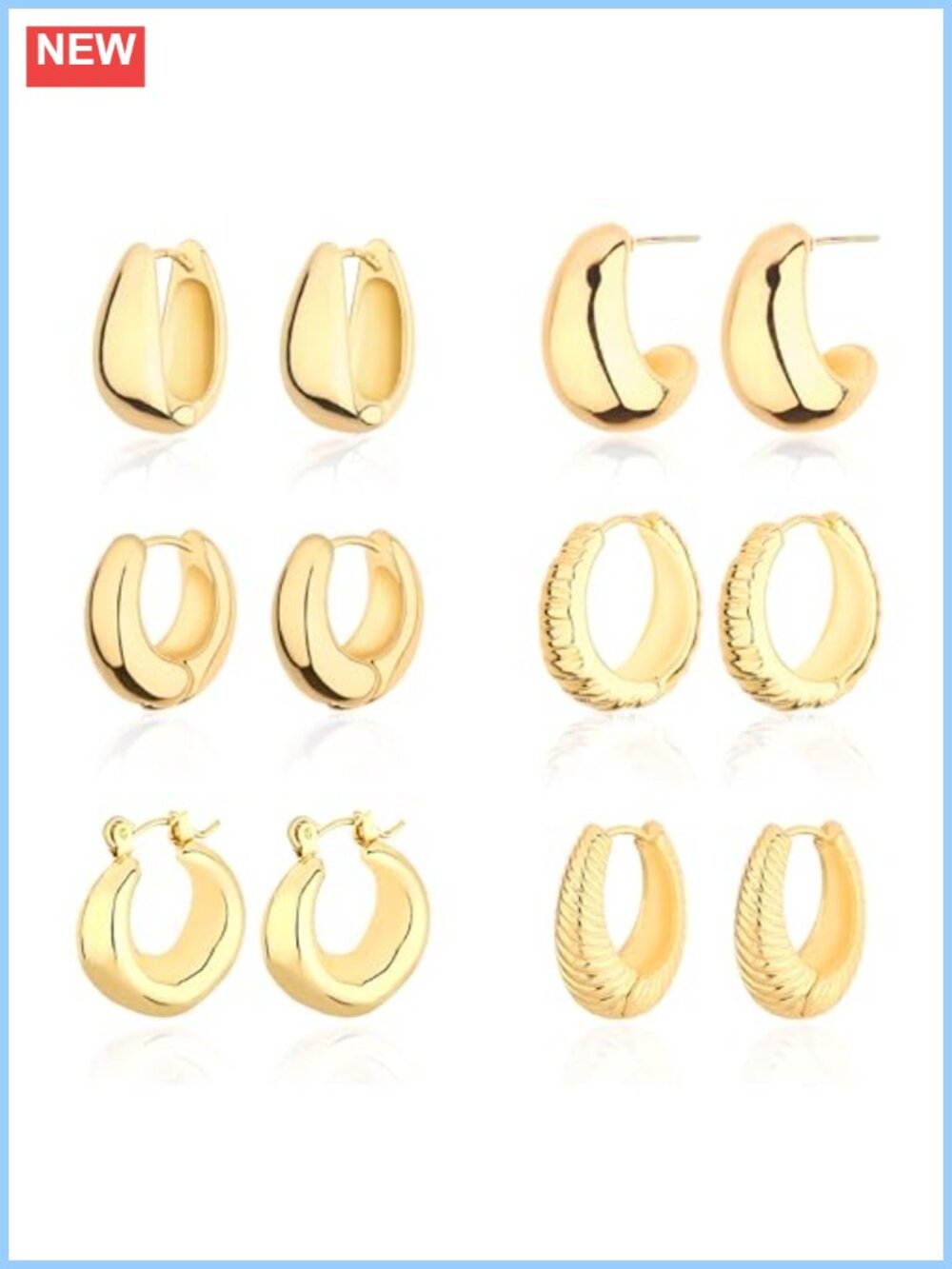 14K Gold Plated Chunky Hoop Earrings Hypoallergenic Twisted Huggie Set